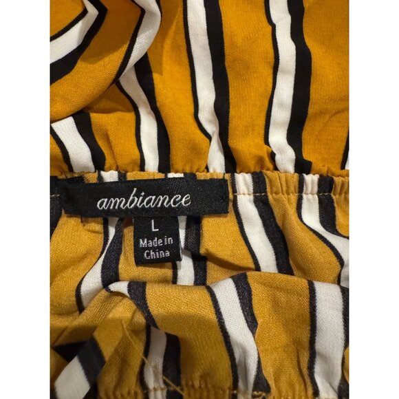 Yellow & Black Striped Jumpsuit With Ruffle Neckline & Adjustable Straps - Picture 7 of 7